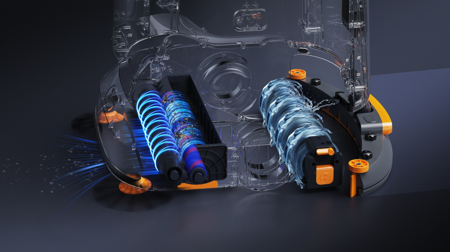 トリプルローラー構造で「掃き掃除」と「水拭き」を同時に実現！