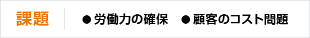 課題は、労働力の確保と顧客こコスト問題